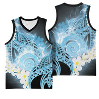 Piko Hawaiian Basketball Jersey Blue Galaxy Spiral Plumeria Tribal Patterns