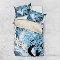 Piko Hawaiian Bedding Set Blue Galaxy Spiral Plumeria Tribal Patterns