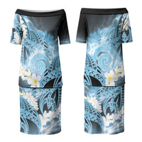 Piko Hawaiian Couples Matching Puletasi and Hawaiian Shirt Blue Galaxy Spiral Plumeria Tribal Patterns