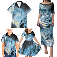 Piko Hawaiian Family Matching Puletasi and Hawaiian Shirt Blue Galaxy Spiral Plumeria Tribal Patterns