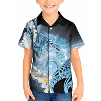 Piko Hawaiian Kid Hawaiian Shirt Blue Galaxy Spiral Plumeria Tribal Patterns