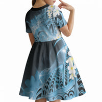 Piko Hawaiian Kid Short Sleeve Dress Blue Galaxy Spiral Plumeria Tribal Patterns
