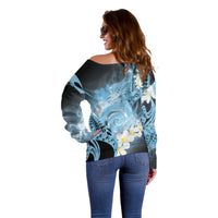 Piko Hawaiian Off Shoulder Sweater Blue Galaxy Spiral Plumeria Tribal Patterns