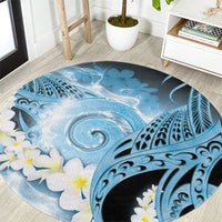 Piko Hawaiian Round Carpet Blue Galaxy Spiral Plumeria Tribal Patterns
