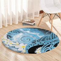 Piko Hawaiian Round Carpet Blue Galaxy Spiral Plumeria Tribal Patterns