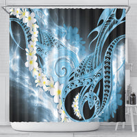 Piko Hawaiian Shower Curtain Blue Galaxy Spiral Plumeria Tribal Patterns