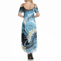 Piko Hawaiian Summer Maxi Dress Blue Galaxy Spiral Plumeria Tribal Patterns