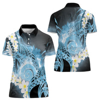 Piko Hawaiian Women Polo Shirt Blue Galaxy Spiral Plumeria Tribal Patterns