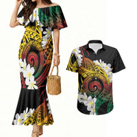 Piko Hawaiian Couples Matching Mermaid Dress and Hawaiian Shirt Gradient Spiral Plumeria Tribal Patterns