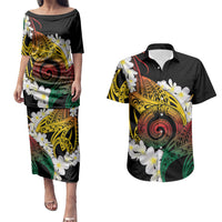 Piko Hawaiian Couples Matching Puletasi and Hawaiian Shirt Gradient Spiral Plumeria Tribal Patterns