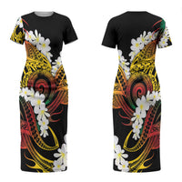 Piko Hawaiian Couples Matching Short Sleeve Bodycon Dress and Hawaiian Shirt Gradient Spiral Plumeria Tribal Patterns