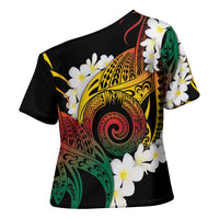 Piko Hawaiian Cross Shoulder Shirt Gradient Spiral Plumeria Tribal Patterns