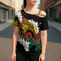 Piko Hawaiian Cross Shoulder Shirt Gradient Spiral Plumeria Tribal Patterns