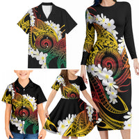 Piko Hawaiian Family Matching Long Sleeve Bodycon Dress and Hawaiian Shirt Gradient Spiral Plumeria Tribal Patterns