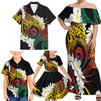 Piko Hawaiian Family Matching Off Shoulder Maxi Dress and Hawaiian Shirt Gradient Spiral Plumeria Tribal Patterns