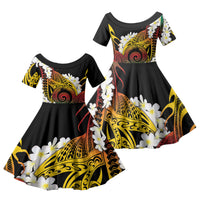 Piko Hawaiian Family Matching Short Sleeve Bodycon Dress and Hawaiian Shirt Gradient Spiral Plumeria Tribal Patterns