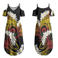 Piko Hawaiian Family Matching Summer Maxi Dress and Hawaiian Shirt Gradient Spiral Plumeria Tribal Patterns