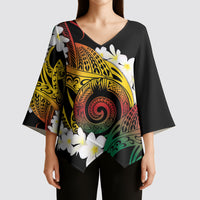Piko Hawaiian Kimono Sleeve Blouse Gradient Spiral Plumeria Tribal Patterns
