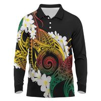 Piko Hawaiian Long Sleeve Polo Shirt Gradient Spiral Plumeria Tribal Patterns