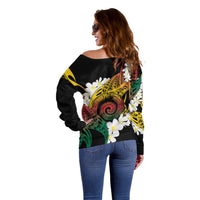 Piko Hawaiian Off Shoulder Sweater Gradient Spiral Plumeria Tribal Patterns