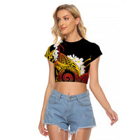 Piko Hawaiian Raglan Cropped T Shirt Gradient Spiral Plumeria Tribal Patterns