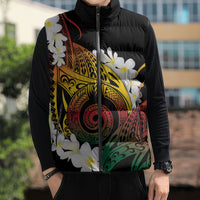 Piko Hawaiian Sleeveless Puffer Jacket Gradient Spiral Plumeria Tribal Patterns