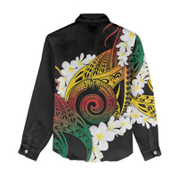 Piko Hawaiian Women Casual Shirt Gradient Spiral Plumeria Tribal Patterns