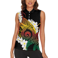 Piko Hawaiian Women Sleeveless Polo Shirt Gradient Spiral Plumeria Tribal Patterns