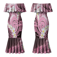 Piko Hawaiian Couples Matching Mermaid Dress and Hawaiian Shirt Pink Galaxy Spiral Plumeria Tribal Patterns