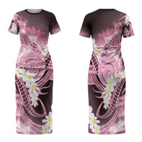 Piko Hawaiian Family Matching Short Sleeve Bodycon Dress and Hawaiian Shirt Pink Galaxy Spiral Plumeria Tribal Patterns