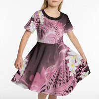Piko Hawaiian Kid Short Sleeve Dress Pink Galaxy Spiral Plumeria Tribal Patterns