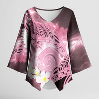 Piko Hawaiian Kimono Sleeve Blouse Pink Galaxy Spiral Plumeria Tribal Patterns