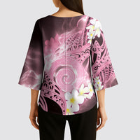 Piko Hawaiian Kimono Sleeve Blouse Pink Galaxy Spiral Plumeria Tribal Patterns