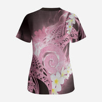 Piko Hawaiian Scrub Top Pink Galaxy Spiral Plumeria Tribal Patterns