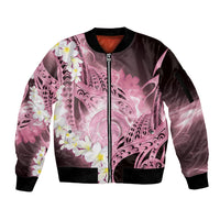 Piko Hawaiian Sleeve Zip Bomber Jacket Pink Galaxy Spiral Plumeria Tribal Patterns