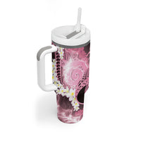 Piko Hawaiian Tumbler With Handle Pink Galaxy Spiral Plumeria Tribal Patterns
