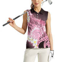 Piko Hawaiian Women Sleeveless Polo Shirt Pink Galaxy Spiral Plumeria Tribal Patterns