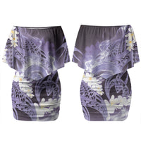 Piko Hawaiian Couples Matching Off Shoulder Short Dress and Long Sleeve Button Shirt Purple Galaxy Spiral Plumeria Tribal Patterns