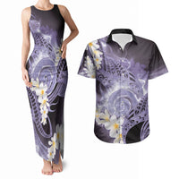 Piko Hawaiian Couples Matching Tank Maxi Dress and Hawaiian Shirt Purple Galaxy Spiral Plumeria Tribal Patterns