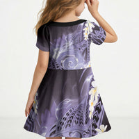 Piko Hawaiian Kid Short Sleeve Dress Purple Galaxy Spiral Plumeria Tribal Patterns
