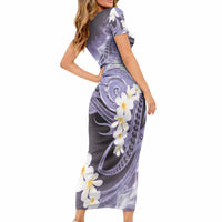 Piko Hawaiian Short Sleeve Bodycon Dress Purple Galaxy Spiral Plumeria Tribal Patterns
