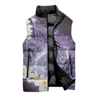 Piko Hawaiian Sleeveless Puffer Jacket Purple Galaxy Spiral Plumeria Tribal Patterns