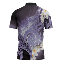 Piko Hawaiian Zipper Polo Shirt Purple Galaxy Spiral Plumeria Tribal Patterns