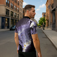 Piko Hawaiian Zipper Polo Shirt Purple Galaxy Spiral Plumeria Tribal Patterns