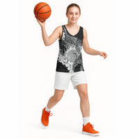 Piko Hawaiian Basketball Jersey Monochrome Galaxy Spiral Plumeria Tribal Patterns