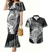 Piko Hawaiian Couples Matching Mermaid Dress and Hawaiian Shirt Monochrome Galaxy Spiral Plumeria Tribal Patterns
