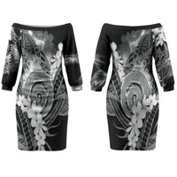 Piko Hawaiian Couples Matching Off The Shoulder Long Sleeve Dress and Hawaiian Shirt Monochrome Galaxy Spiral Plumeria Tribal Patterns