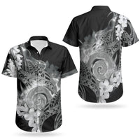 Piko Hawaiian Couples Matching Short Sleeve Bodycon Dress and Hawaiian Shirt Monochrome Galaxy Spiral Plumeria Tribal Patterns