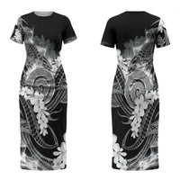 Piko Hawaiian Couples Matching Short Sleeve Bodycon Dress and Hawaiian Shirt Monochrome Galaxy Spiral Plumeria Tribal Patterns