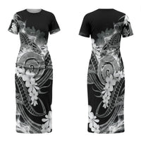 Piko Hawaiian Family Matching Short Sleeve Bodycon Dress and Hawaiian Shirt Monochrome Galaxy Spiral Plumeria Tribal Patterns